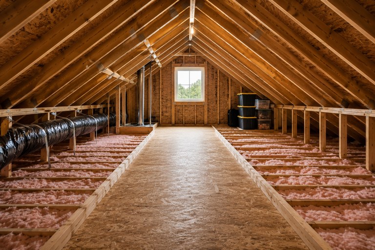 Residential attic framing and insulation