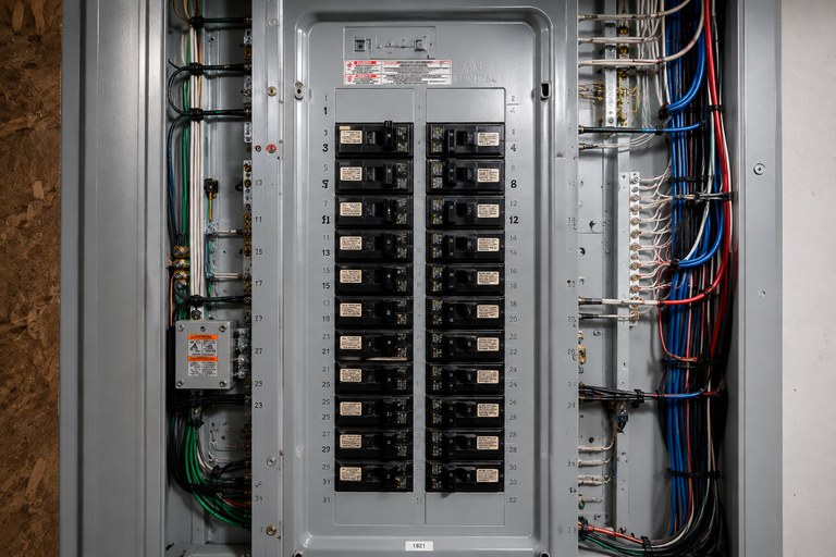 Electrical service panel and breakers in a residential home