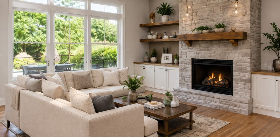 Well maintained living room prepared for a home sale